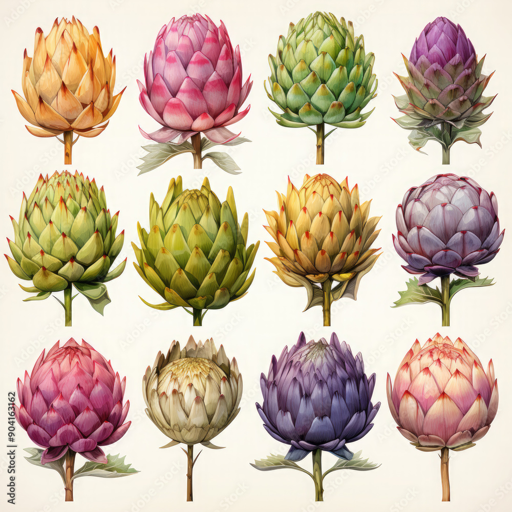 Watercolor Artichoke Illustration, Generative Ai Watercolor Artichoke Illustration, Generative Ai