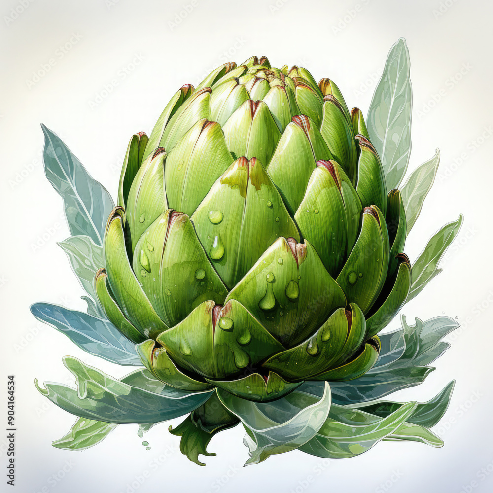 Watercolor Artichoke Illustration, Generative Ai Watercolor Artichoke Illustration, Generative Ai