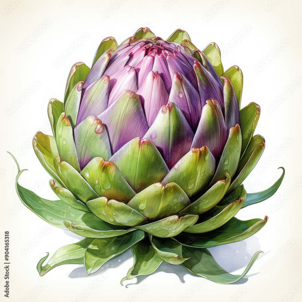Watercolor Artichoke Illustration, Generative Ai Watercolor Artichoke Illustration, Generative Ai