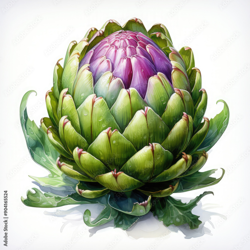 Watercolor Artichoke Illustration, Generative Ai Watercolor Artichoke Illustration, Generative Ai