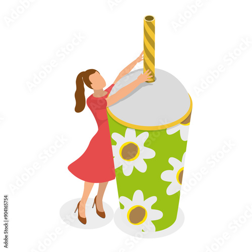 3D Isometric Flat Vector Set of Various Hot And Cold Beverages, Collection of People Enjoying Their Drinks. Item 2