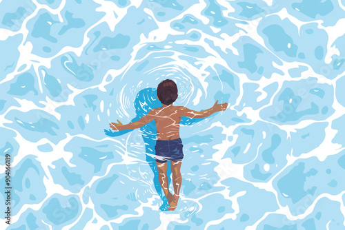 kid swiming in pool top veiw stock image isolated vector style