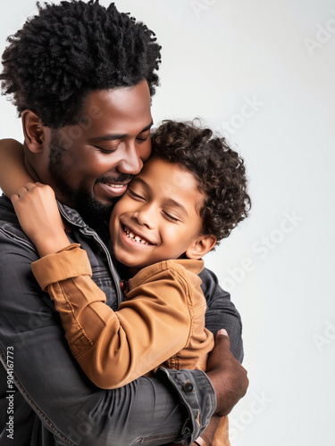 AI Image of Father's Day - Affectionate Embrace of Father and Child with Isolated Light Background