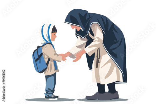 Mother Teresa Helping the Poor stock image isolated vector style