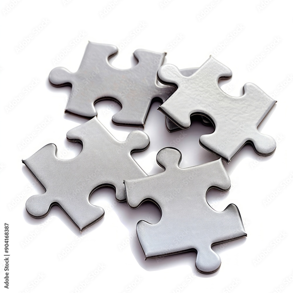medium shot of four pieces of puzzle, isolated on a white background, bright and vivid tonality medium shot of four pieces of puzzle, isolated on a white background, bright and vivid tonality