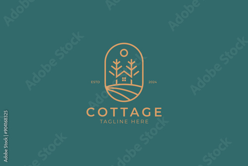 Cottage Logo Nature Element Rustic Pine Tree House Simple Badge