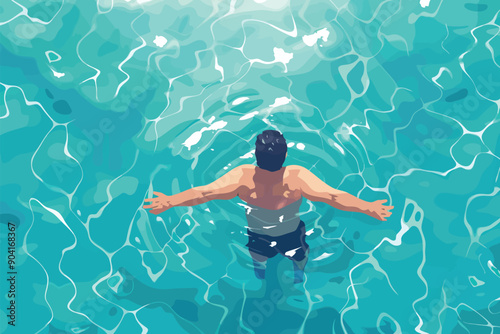 overweight man swiming in pool top veiw stock image isolated vector style