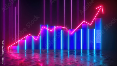 Holographic price fall, virtual business decline, futuristic economic downturn, neon design