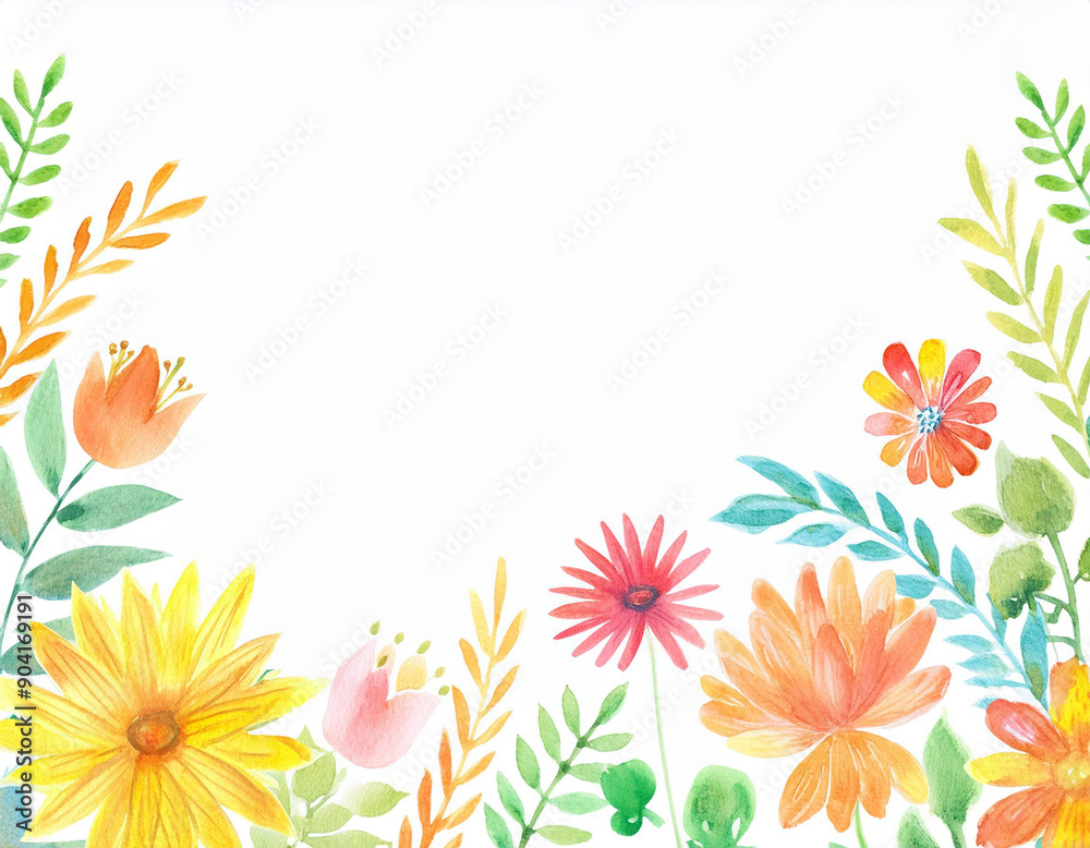 Obraz premium Bright Summer Floral Art Illustration Flowers Background with Copy Space for Advertising Text