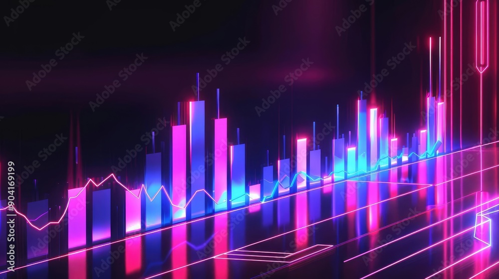 Holographic stock fall, virtual business impact, futuristic price decline, neon tech background Holographic stock fall, virtual business impact, futuristic price decline, neon tech background
