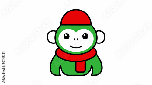 Christmas Cute Monkey Line Art