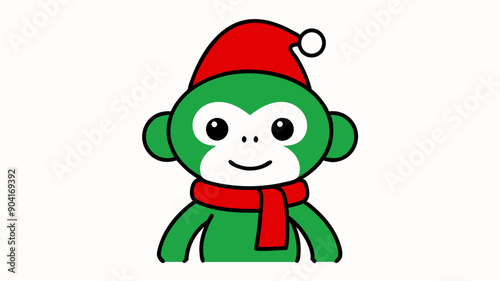 Christmas Cute Monkey Line Art