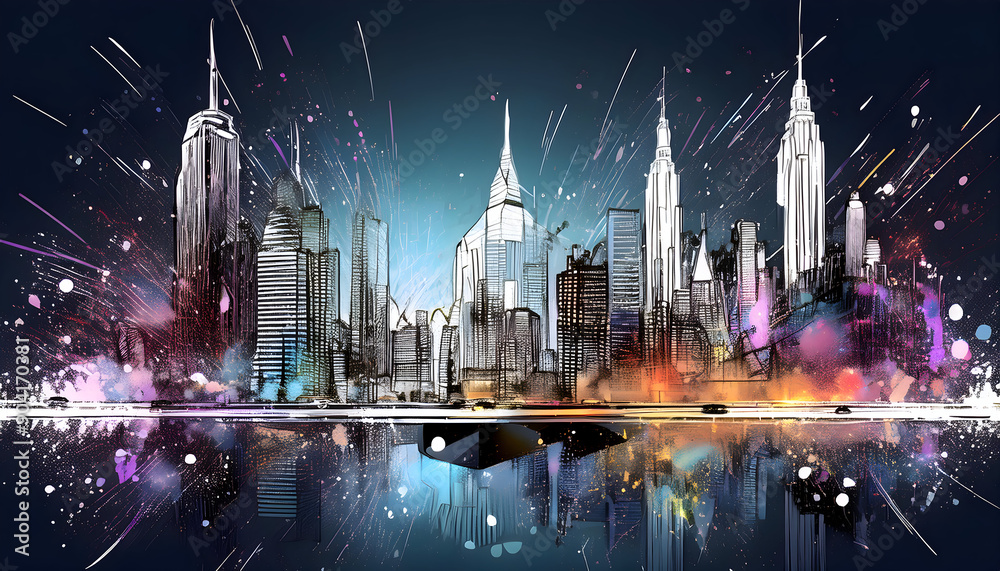 Obraz premium Street in the capital of a big city at night on digital art concept, Generative AI.