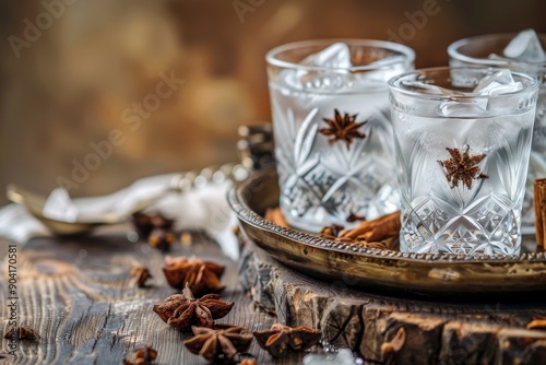 Traditional Turkish and Greek drink with anise and ice similar to Arabic Raki photo