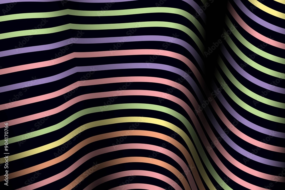 Abstract background with curved pastel stripes on black. Abstract background with curved pastel stripes on black.