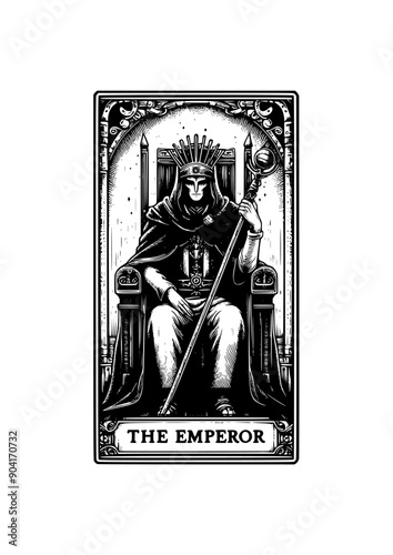 The Emperor: Tarot Card Featuring Masked Sovereign, Throne, Crown, Scepter, and Regal Symbols