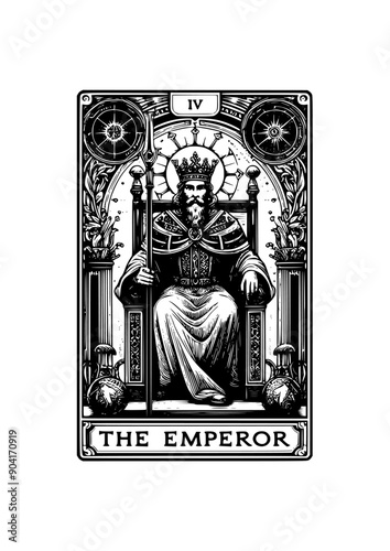 The Emperor: Tarot Card Featuring Regal Sovereign, Throne, Crown, Scepter, and Astrological Symbols