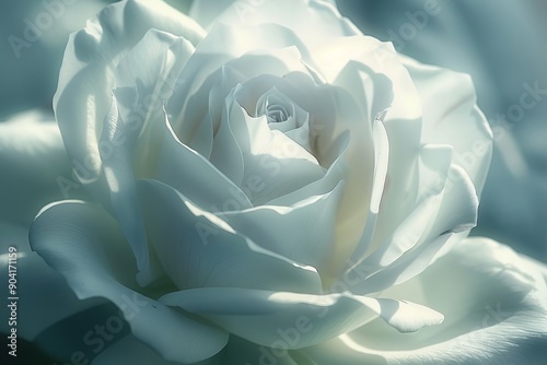 White petals on gentle curves of rose exude ethereal beauty captivate soul whisper tales of purity and serenity