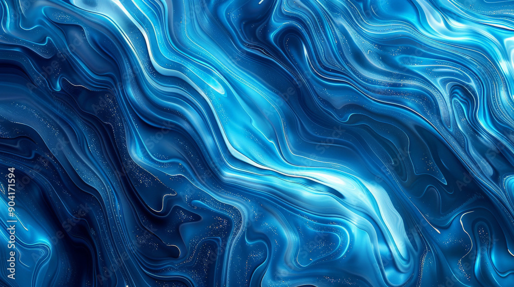Obraz premium Generate a wave background with a sleek neon effect, featuring smooth, continuous lines. Use a color palette of icy blues and whites, creating a cool and elegant ambiance. Add a glossy, glass-like
