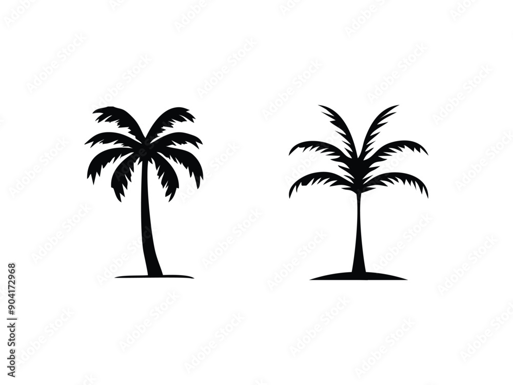 palm tree with coconut silhouette isolated on a white background palm tree with coconut silhouette isolated on a white background