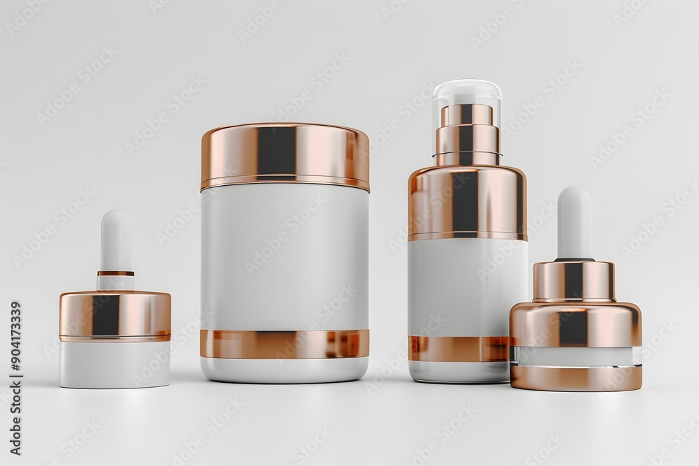 Rose Gold Cosmetic Bottles with White Labels Rose Gold Cosmetic Bottles with White Labels