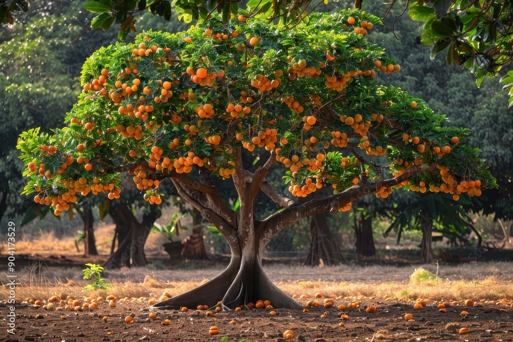 Naklejka premium Bael is an ancient sacred tree in India often planted near temples as dedication to Lord Shiva and has medicinal value