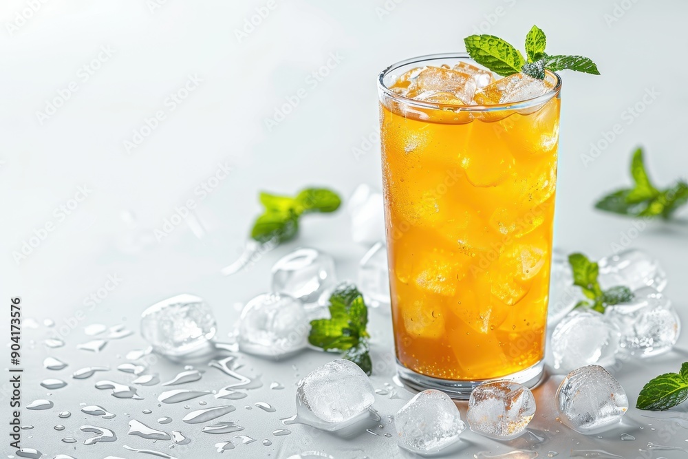 Bael juice iced tea a healthy drink on white background Bael juice iced tea a healthy drink on white background
