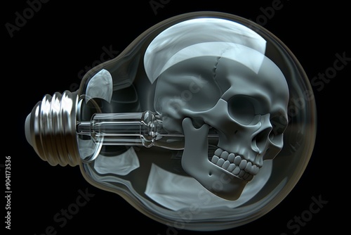 Transparent Skull Light Bulb Creative Abstract Art Modern Illustration Intelligence and Innovation Unique Design