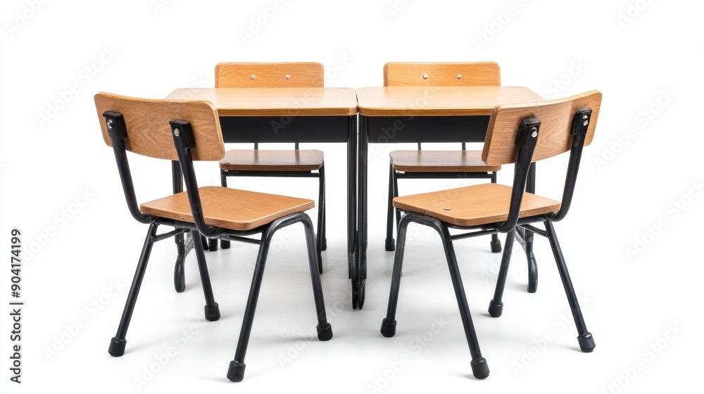 classroom furniture for students with School desks and chairs isolated on white background. Ai generated image classroom furniture for students with School desks and chairs isolated on white background. Ai generated image