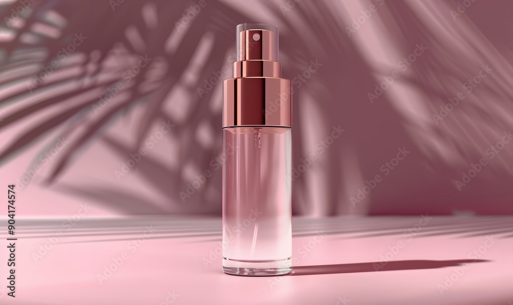 Rose Gold Perfume Bottle with Palm Leaf Shadow Rose Gold Perfume Bottle with Palm Leaf Shadow