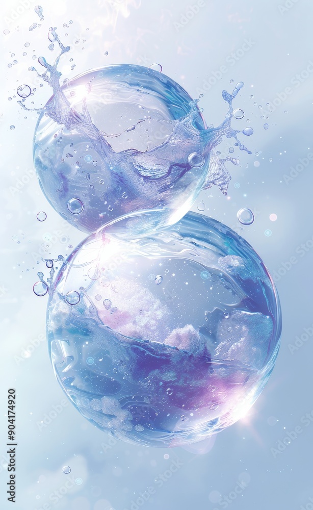 Swirling water bubbles in mid-air with splashes and blue tones Swirling water bubbles in mid-air with splashes and blue tones