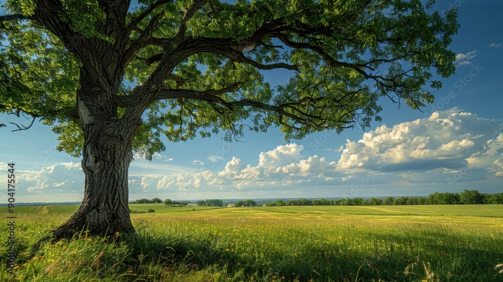 Landscape with tree, sky, and grassland, serene natural scenery. Landscape with tree, sky, and grassland, serene natural scenery.