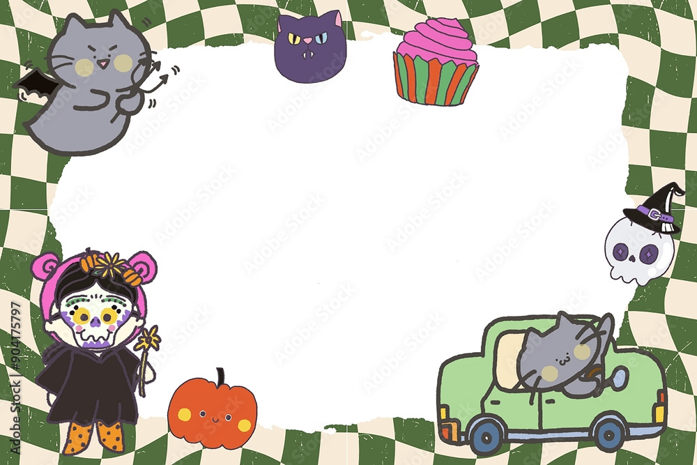 Fototapeta premium Happy Halloween kids party flyer design template holiday celebration poster illustration