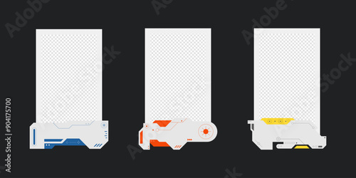 Collection of player frames template. Cyberpunk style. Game card frame mockup template design.