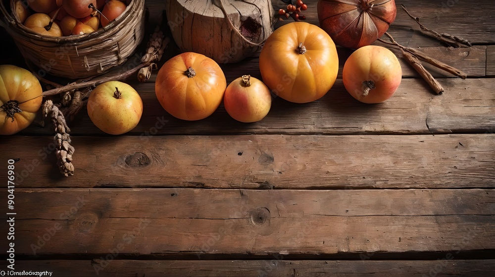Autumn still life on rustic wooden background with Autumn still life on rustic wooden background with