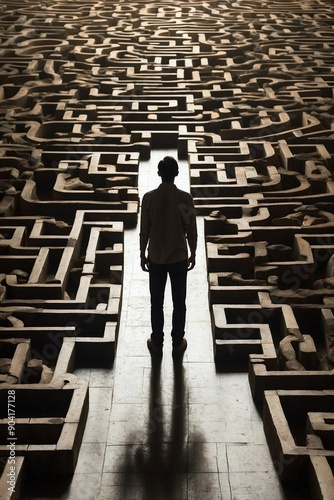 Silhouette of a Person in a Maze