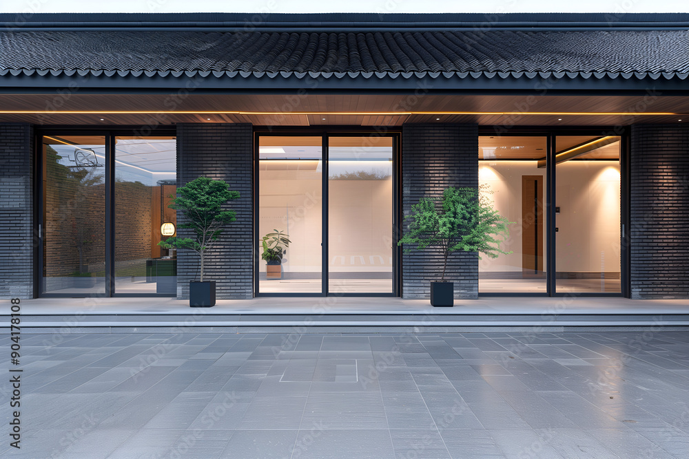 Modern Korean Traditional House Exterior with Black Brick Wall and Wooden Accents Modern Korean Traditional House Exterior with Black Brick Wall and Wooden Accents