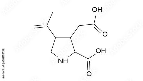 kainic acid molecule, structural chemical formula, ball-and-stick model, isolated image kainate photo