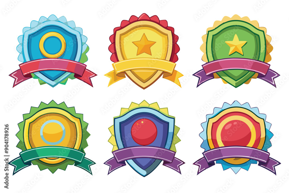 Colorful Cartoon Award Badges with Ribbons Colorful Cartoon Award Badges with Ribbons