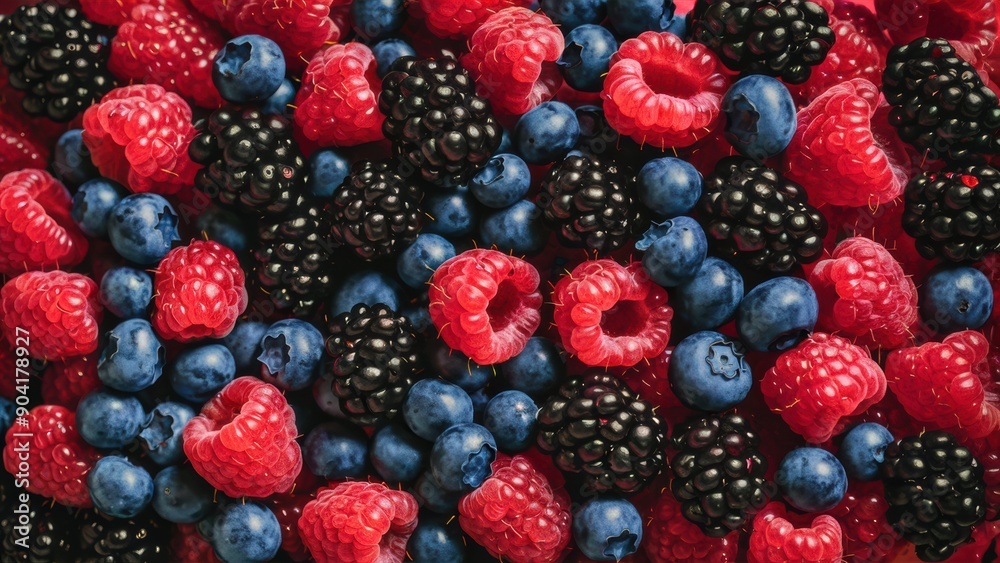 A close up of a pile of berries that are red, black and blue, AI A close up of a pile of berries that are red, black and blue, AI