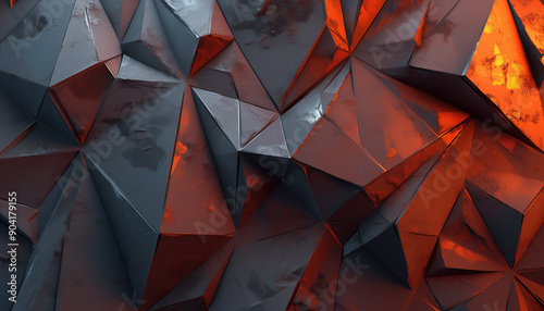 Geometric abstract background with sharp polygonal shapes with fiery red accents