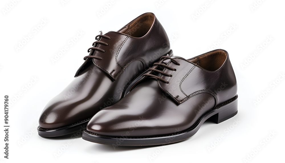 Dark Brown Leather Dress Shoes with Sleek Design Isolated on white background Dark Brown Leather Dress Shoes with Sleek Design Isolated on white background