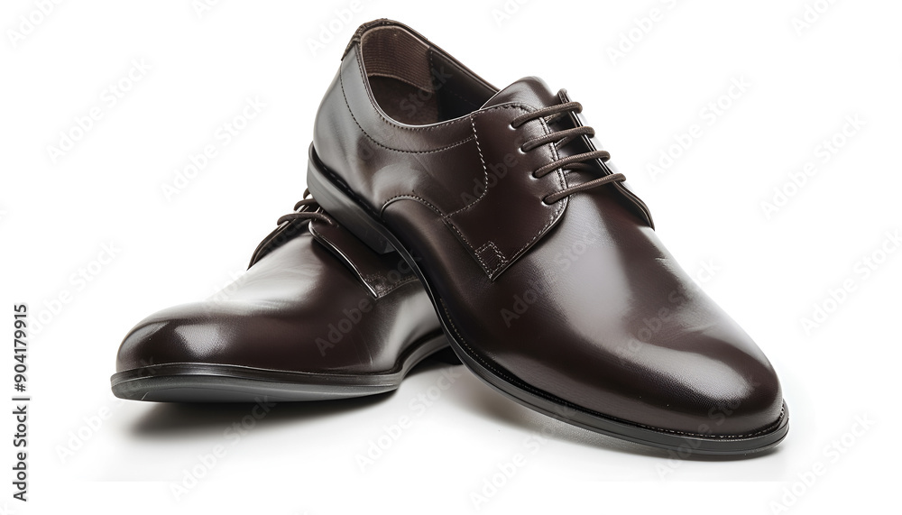 Dark Brown Leather Dress Shoes with Sleek Design Isolated on white background Dark Brown Leather Dress Shoes with Sleek Design Isolated on white background