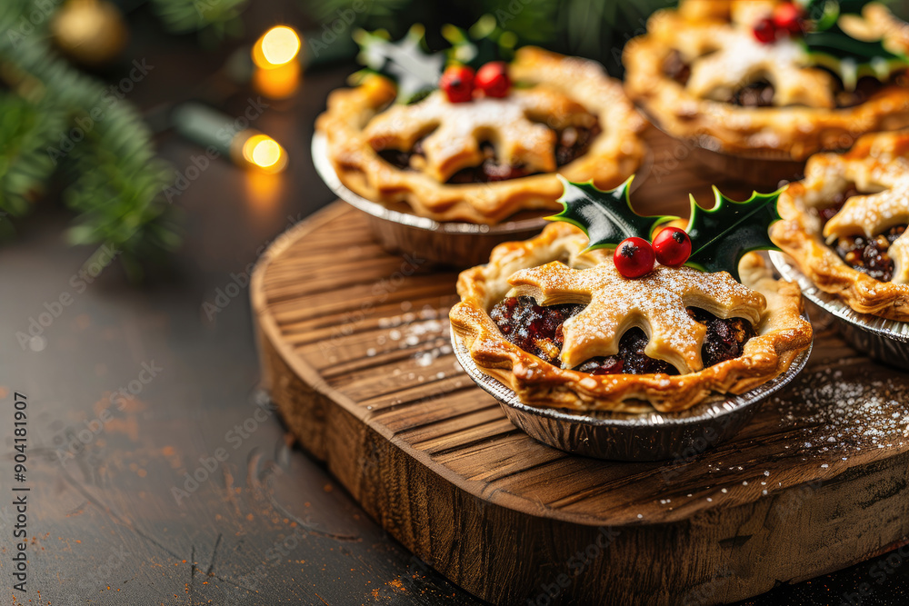 Delicious holiday pies garnished with festive berries, perfect for Christmas celebrations and winter gatherings. Delicious holiday pies garnished with festive berries, perfect for Christmas celebrations and winter gatherings.