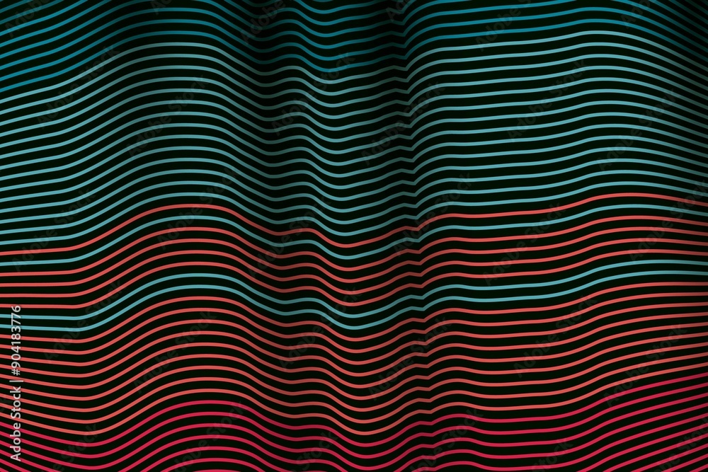 Abstract wavy lines in blue, red, and black on a dark background.