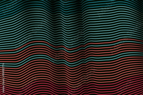 Abstract wavy lines in blue, red, and black on a dark background.