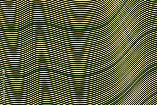 Abstract wavy green and yellow lines on black background.