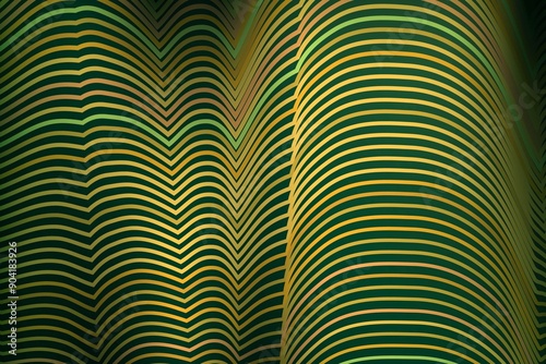 Abstract wavy pattern with green, yellow and orange lines.