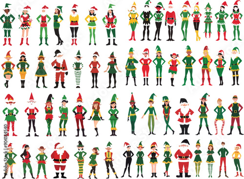 Christmas Silhouette Santa's Sleigh with Reindeer in Various Poses photo