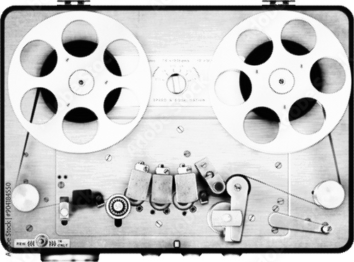 Retro vector halftone audio tape recording machine with a transparent background